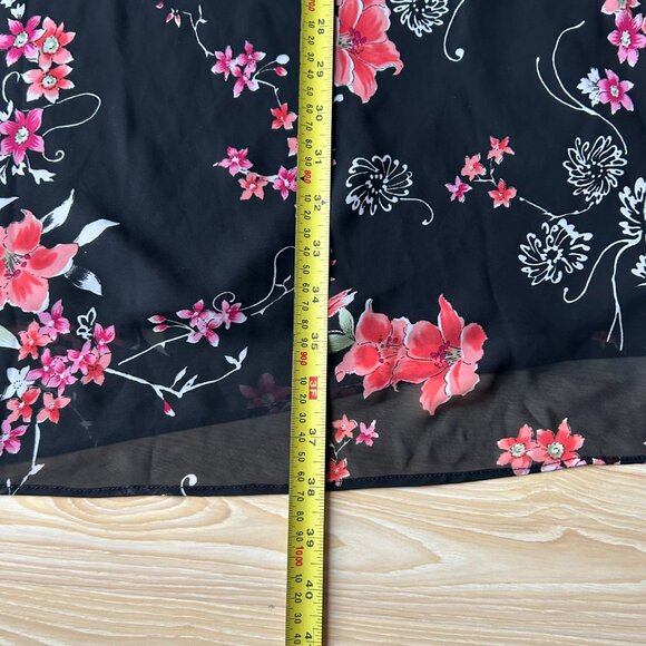 Vtg  Sheri Martin New York A-Line Midi black and pink florals dress women's S 8 - Picture 9 of 12